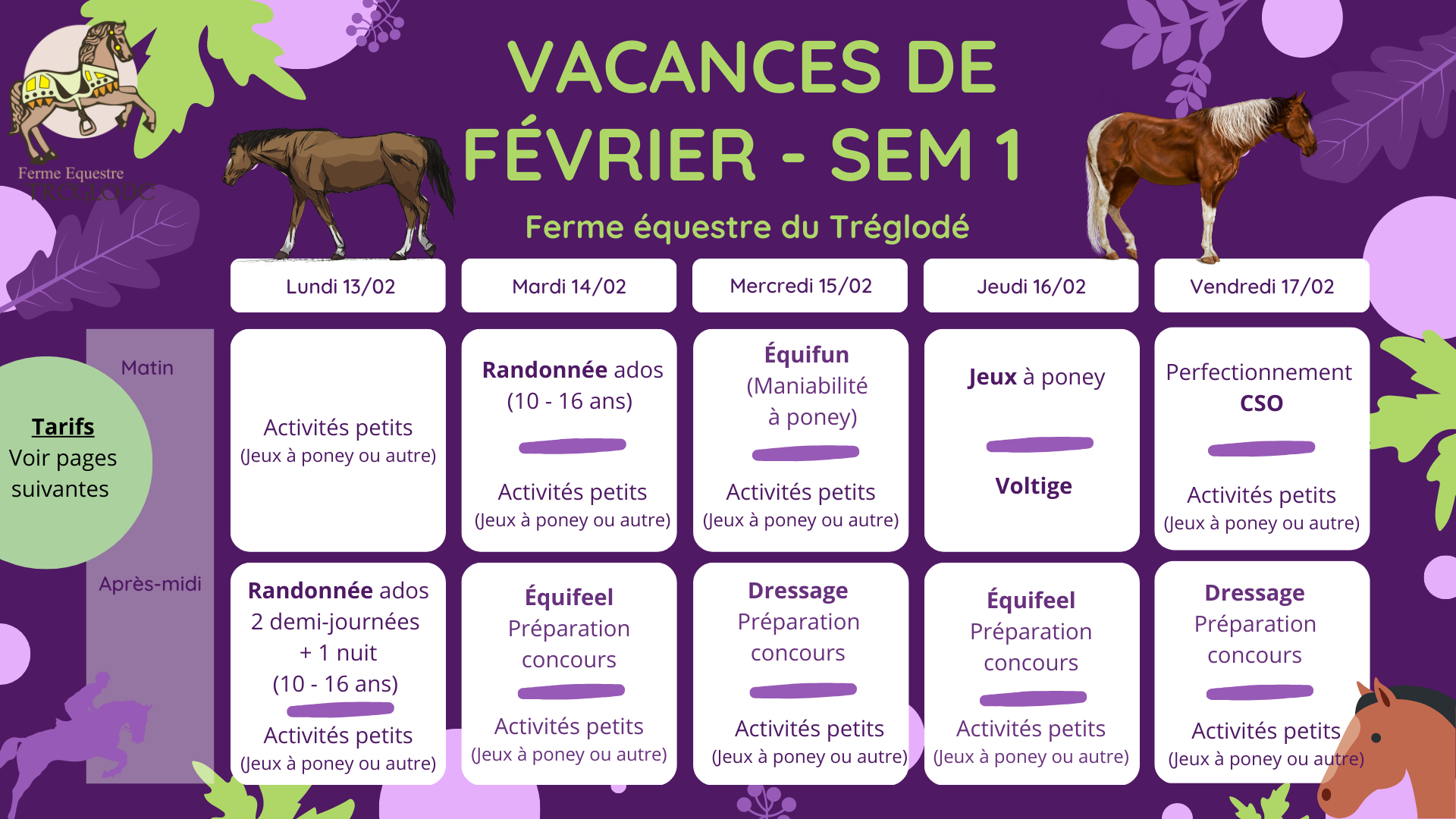 Planning des vacances de Février 2023